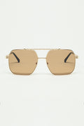 gold square frame sunglasses with brown lenses