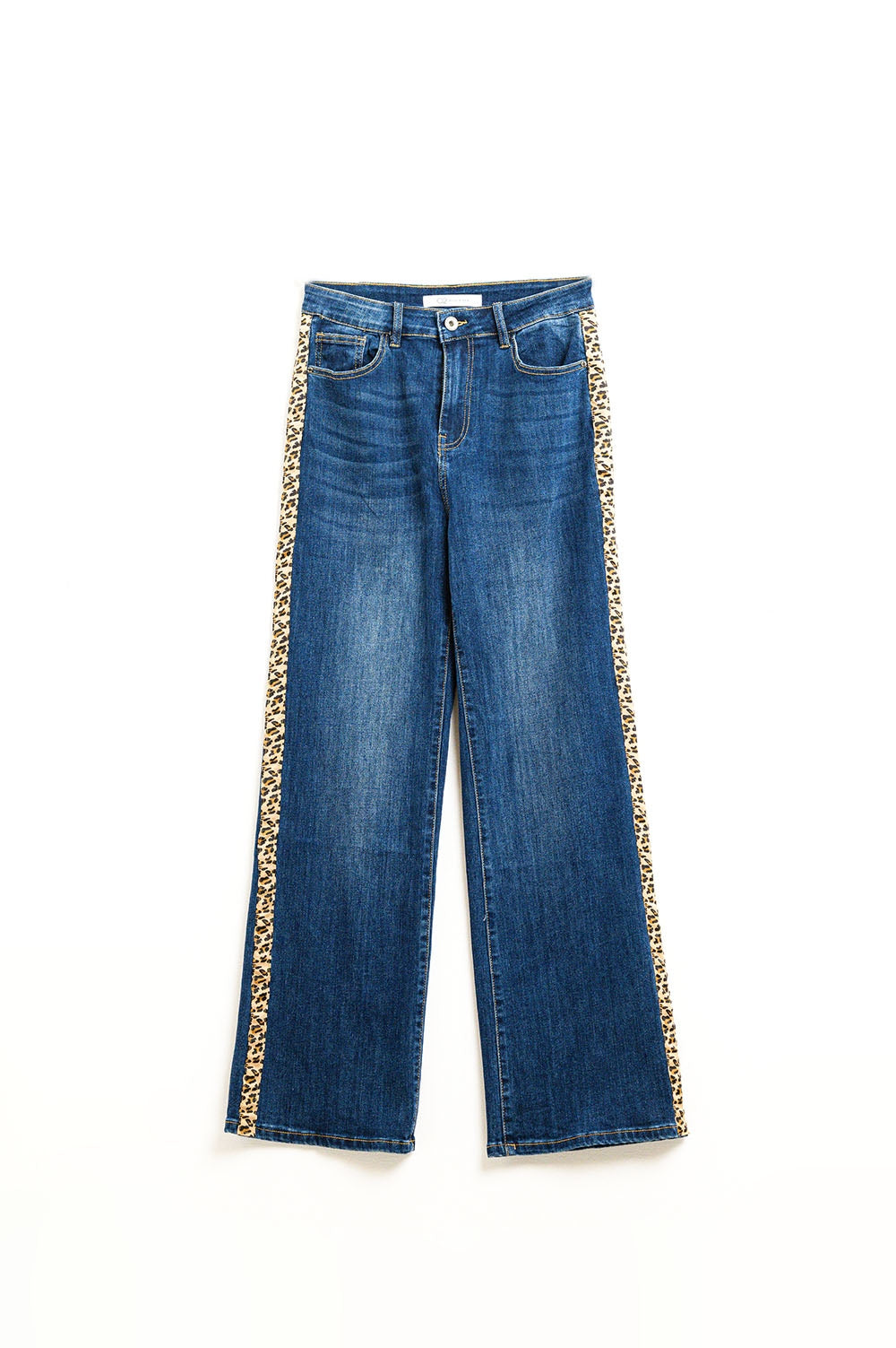 Wide Leg Jeans with leopard stripe on side