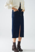 pencil denim skirt in dark wash