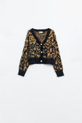 Leopard print cardigan made of knitted fabric with wool in Camel