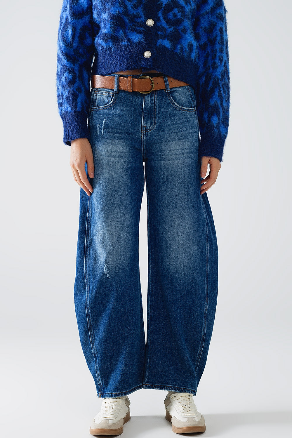 UNIKCOSA Blue Side-Seam Balloon-Leg Jeans