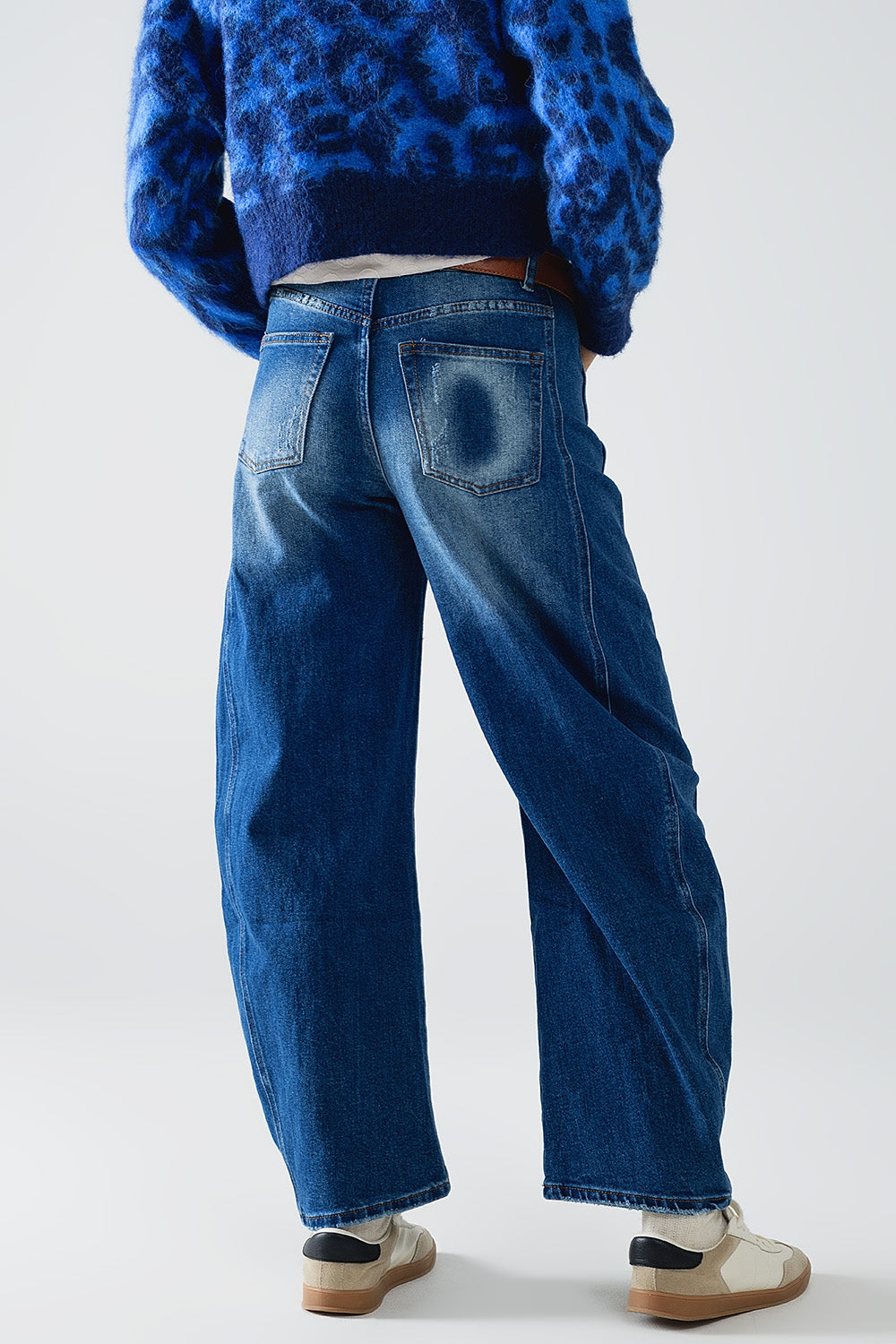 UNIKCOSA Blue Side-Seam Balloon-Leg Jeans