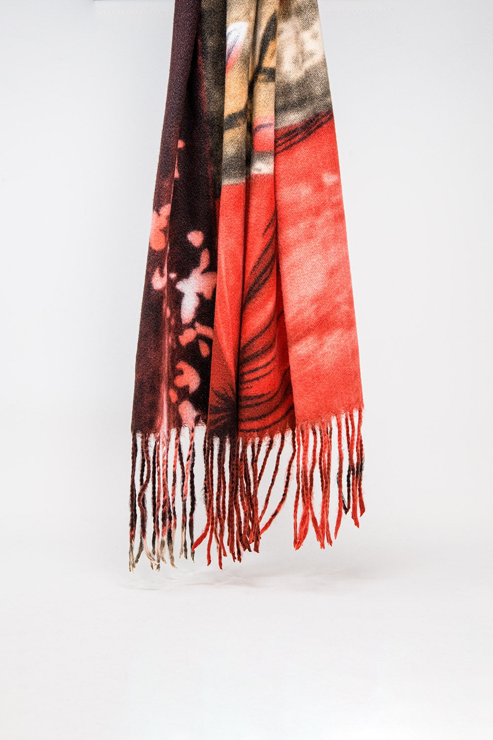 red flower print scarf