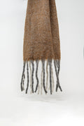 Chunky knit scarf in brown color block with fringes