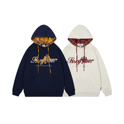 UNIKCOSA NoirFit Checkered Embroidered Hooded Sweatshirt 💫