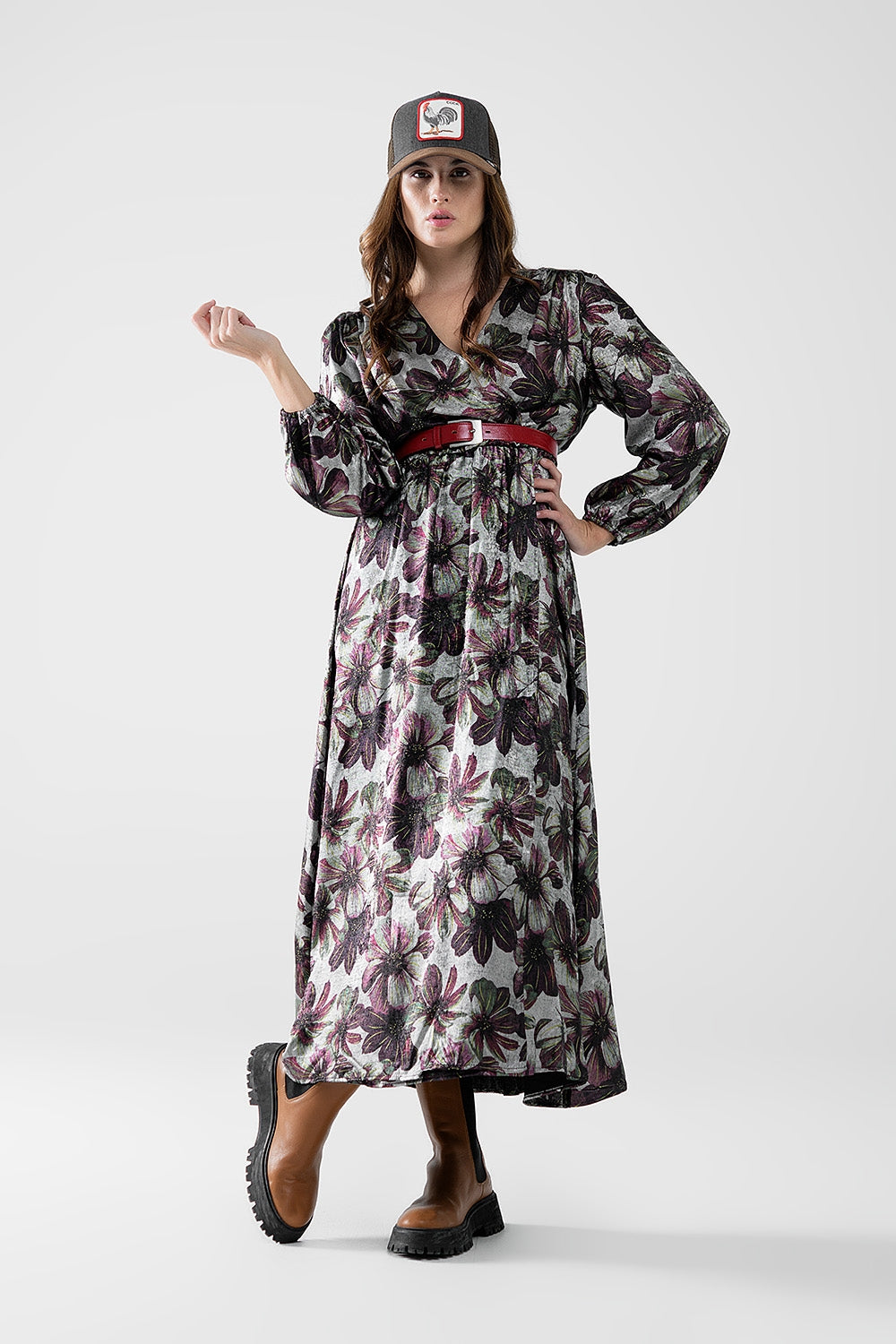 maxi dress with metallic effect flower print