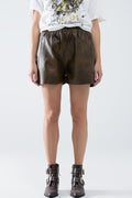 faux Leather Relaxed Shorts In Vintage Brown