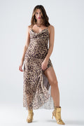 Leopard strap dress in mesh fabric