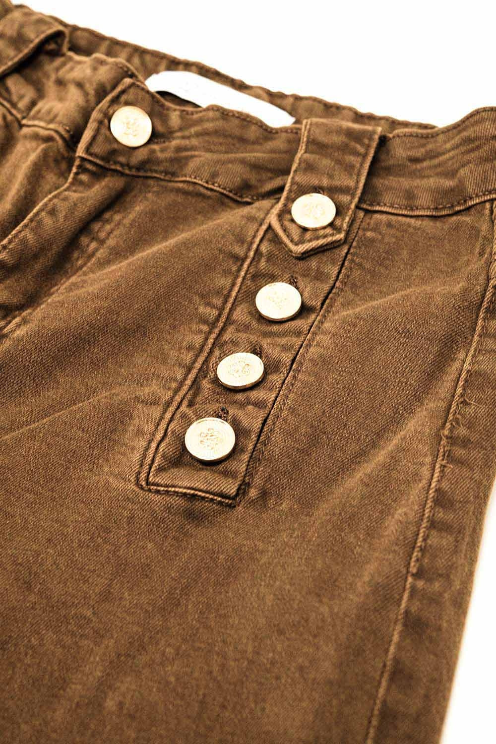 Straight Jeans With Gold Buttons At the Side in camel