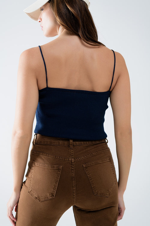 Basic knitted Top In navy With Thin Straps — view 2 of 6