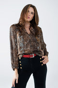 chiffon blouse in brown leopard print