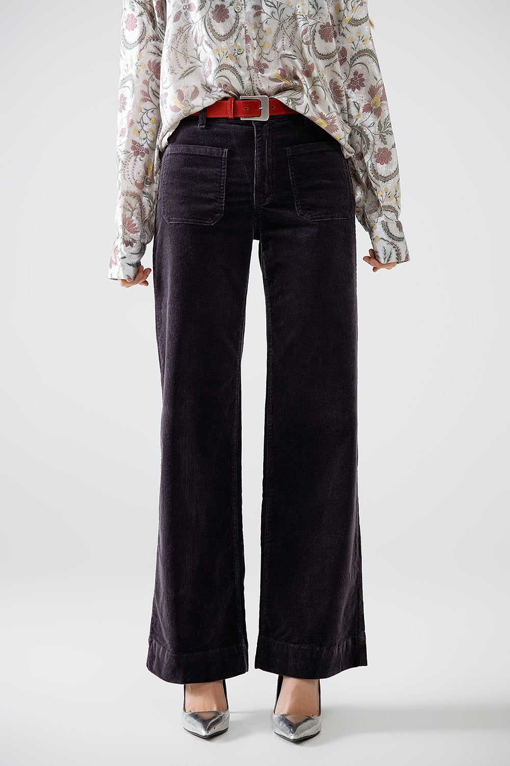 Straight Leg Corduroy Jeans in dark grey with pockets