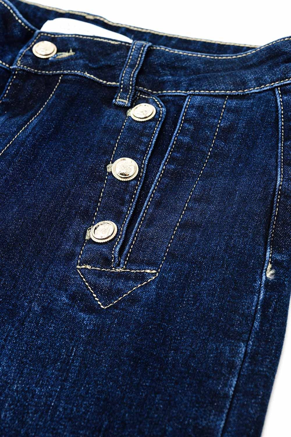 Marine-style Wide Leg Jeans With Gold Buttons