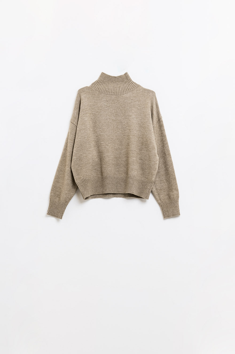 chunky knit sweater in beige with turtleneck