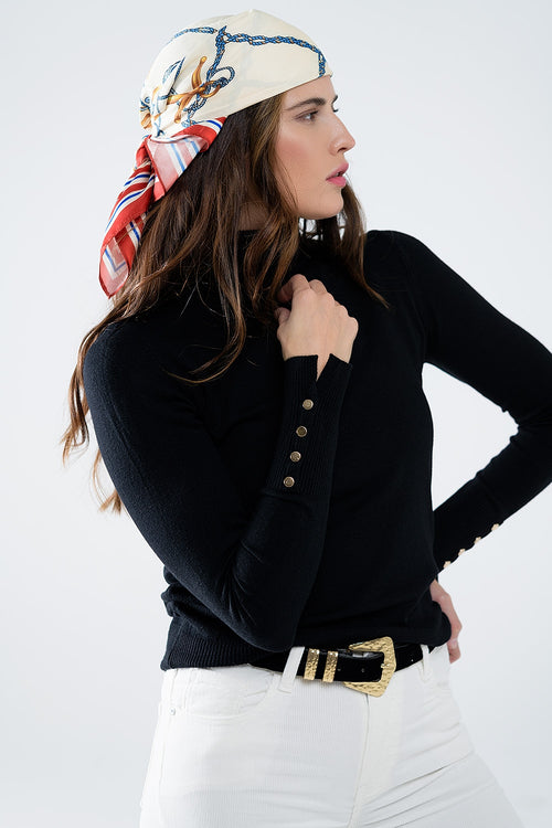 Black turtleneck sweater with gold buttons on the cuff — view 1 of 5