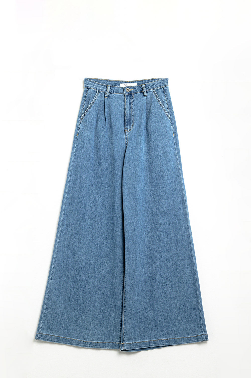 light wash extra wide leg jeans with pleats