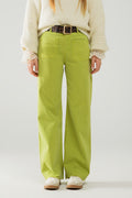 Lime Green Straight Leg Jeans With Front Pockets