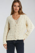 Oversized chunky knit cardigan in cream with sequin detail
