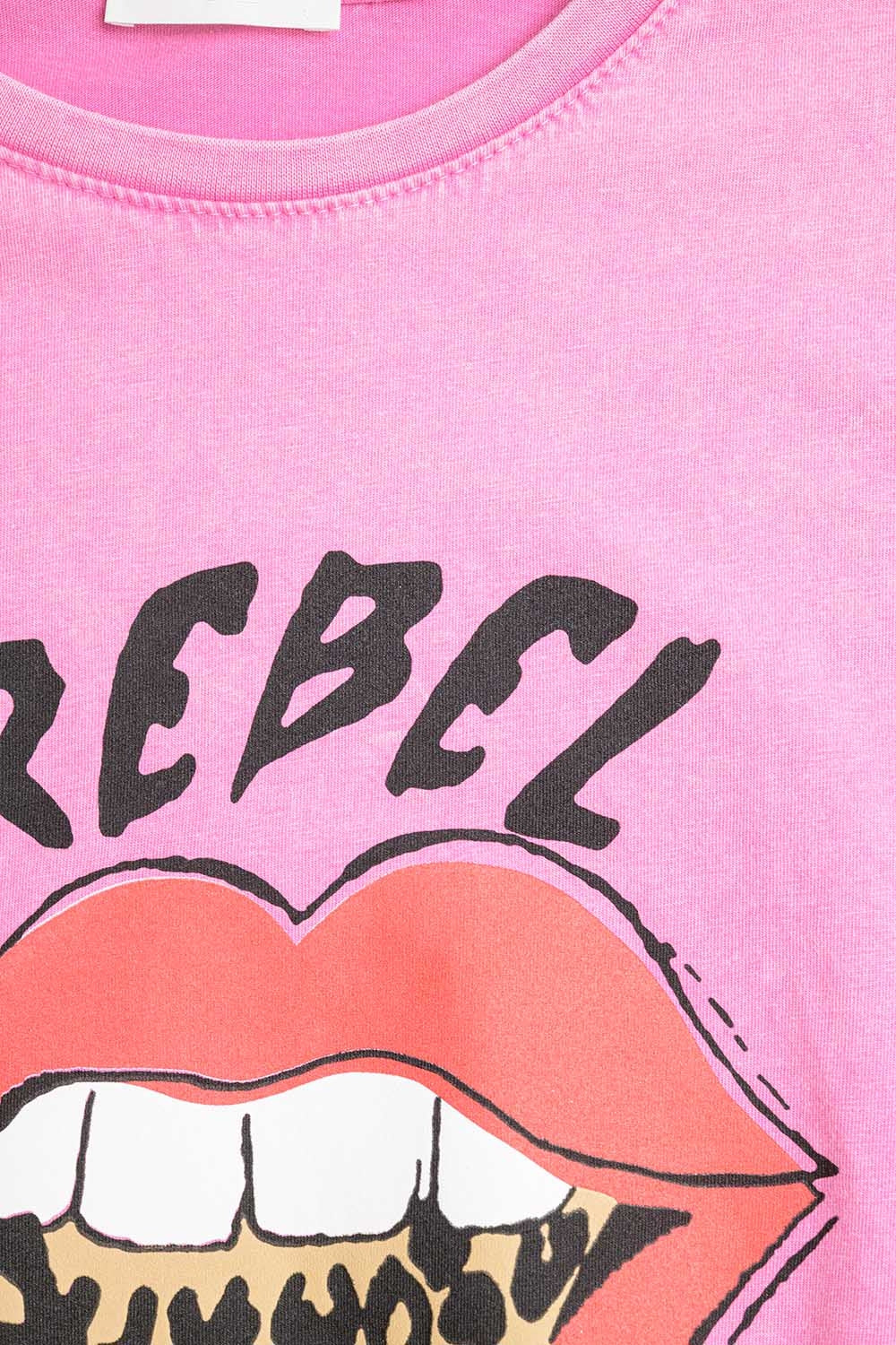 Pink Rebel Graphic Tee with Leopard Print Tongue