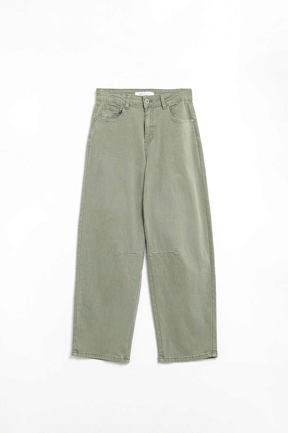 Straight Ankle-Length Pants in khaki with Knee Seam Detail