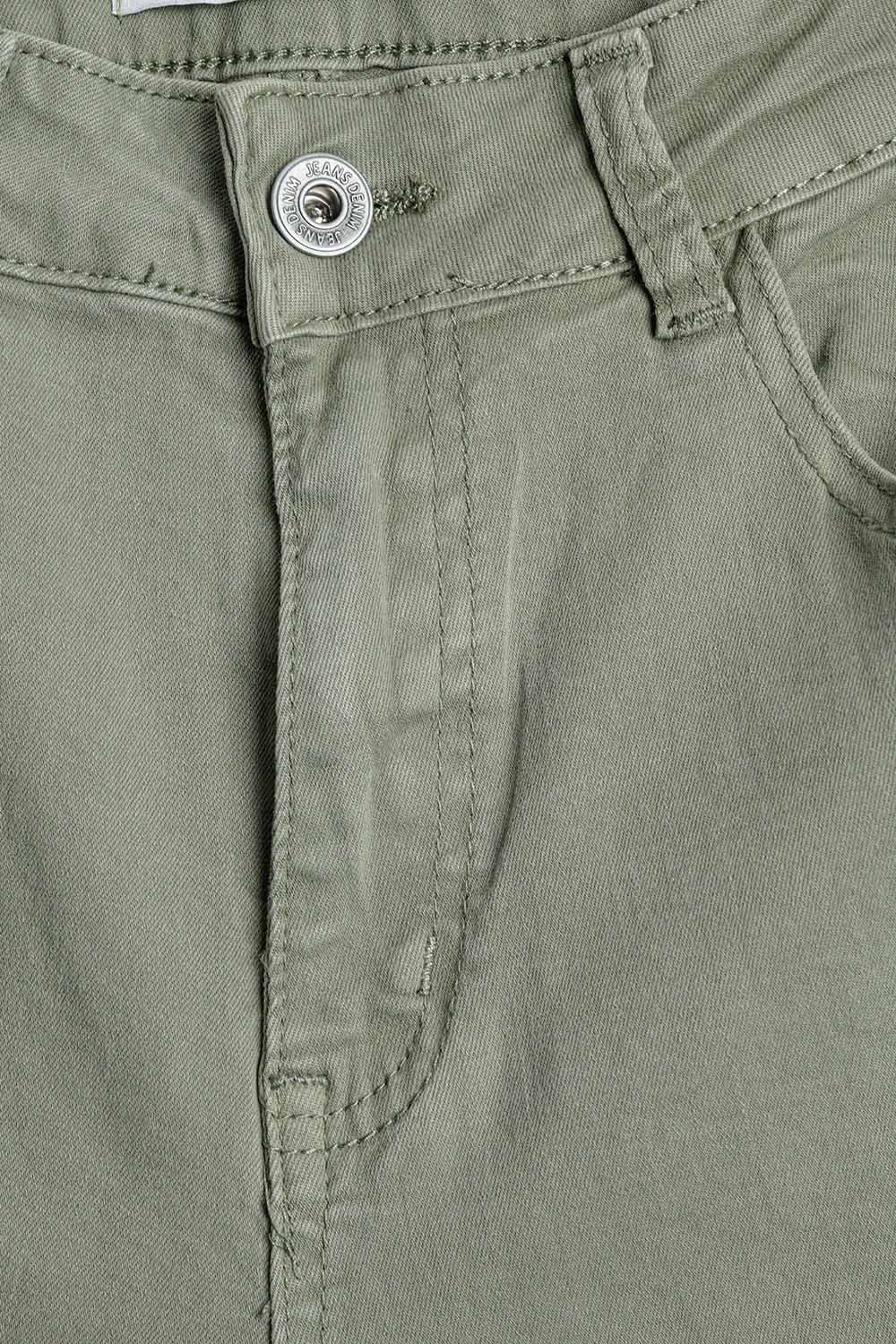 Straight Ankle-Length Pants in khaki with Knee Seam Detail