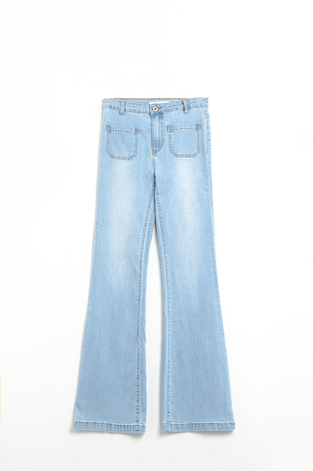 Skinny Light Wash Flare Jeans With Front Pockets