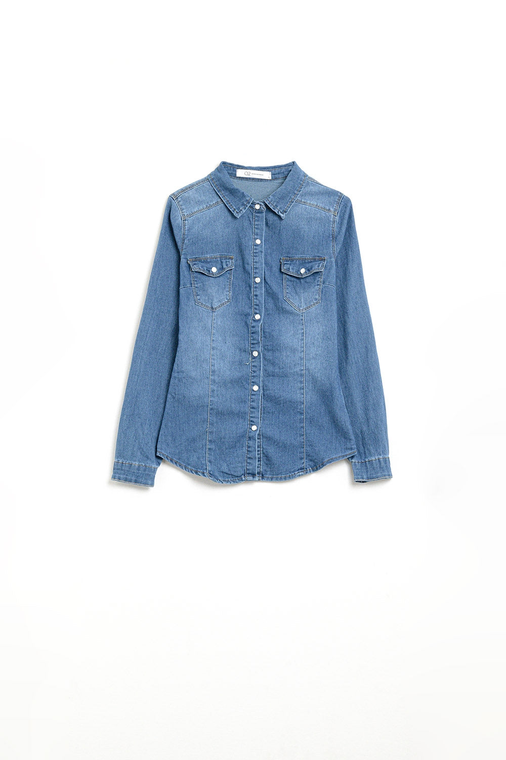 Fitted Stretch Denim Shirt With Chest Pockets