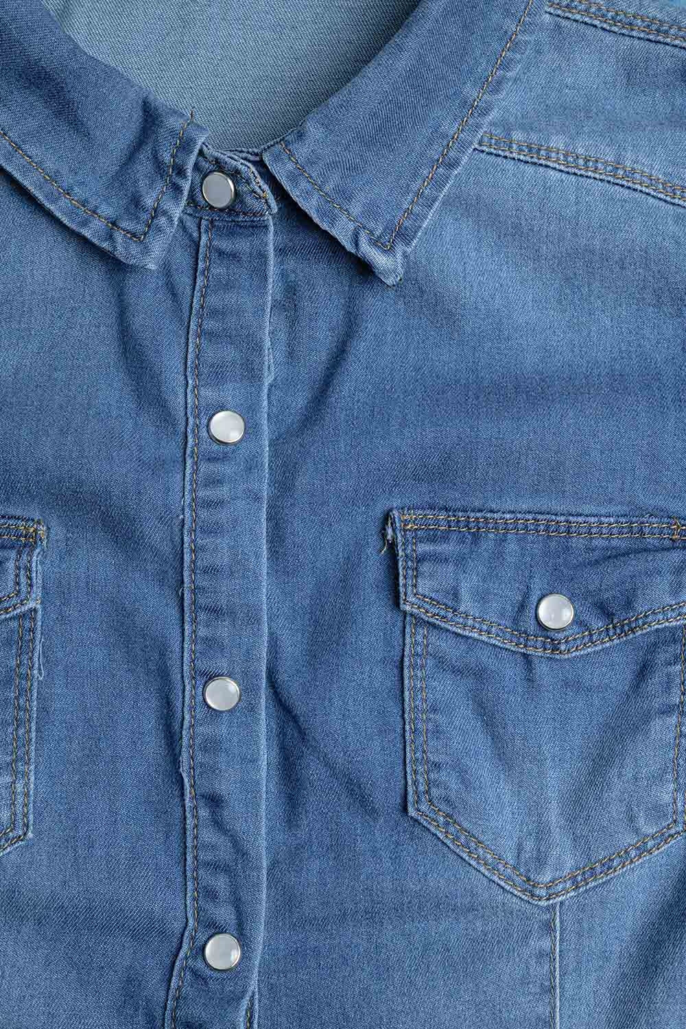 Fitted Stretch Denim Shirt With Chest Pockets