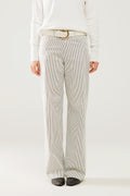 Striped pants with a straight leg in a stretch fabric