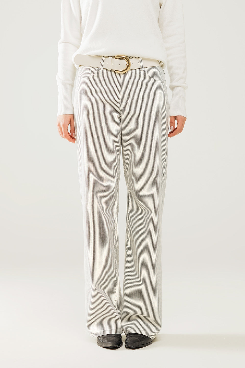 Striped pants with a straight leg in a stretch fabric