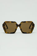 Rectangular sunglasses in brown abstract print translucent color