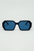 Diamond-Shaped Sunglasses In Black with Deep Blue Lenses