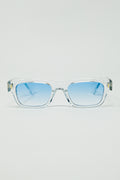 Translucent White Sunglasses with Oval Light Blue Lenses