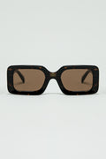 brown square sunglasses with green animal print on the side