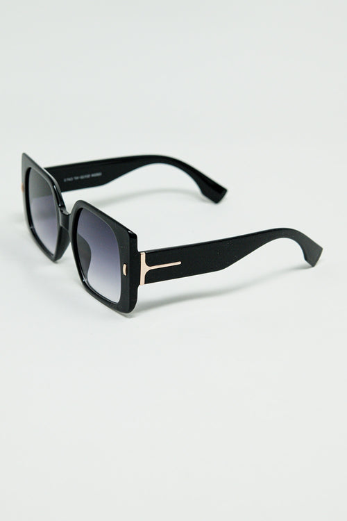 Black square sunglasses with gold detail on the side — view 2 of 3