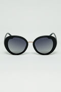 Black Oval Shaped Sunglasses with metal gold detail