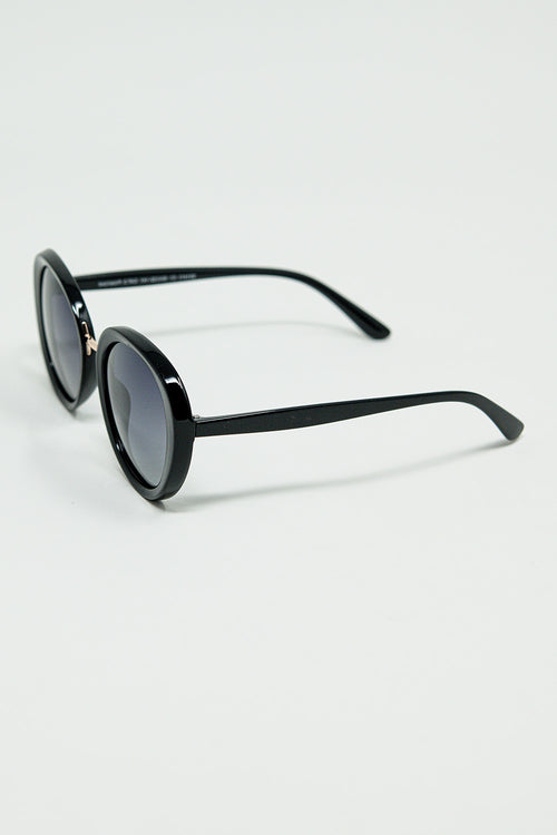 Black Oval Shaped Sunglasses with metal gold detail — view 2 of 3