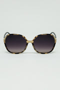 Round beige printed sunglasses with gold metal detail