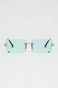 Gold Thin Rimless Square Sunglasses with Turquoise Lenses