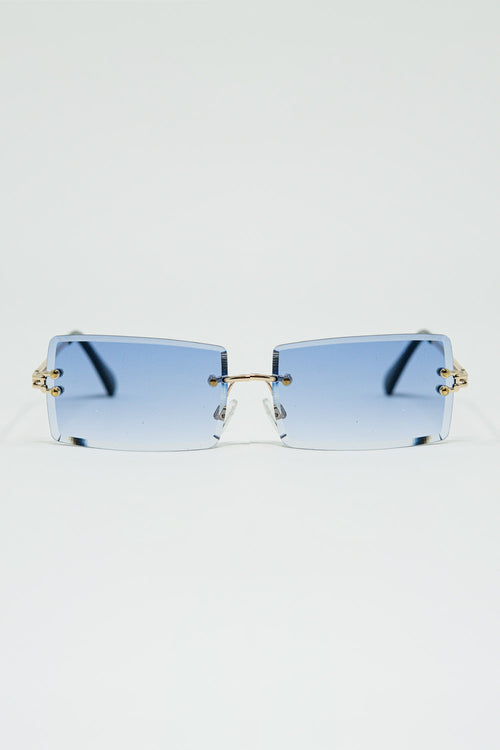 Gold Thin Rimless Square Sunglasses with Purple Lenses