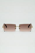 Gold Thin Rimless Square Sunglasses with Soft Brown Gradient Lenses