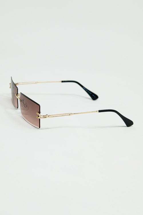 Gold Thin Rimless Square Sunglasses with Soft Brown Gradient Lenses
