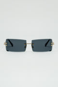 Gold Thin Rimless Square Sunglasses With Black Lenses