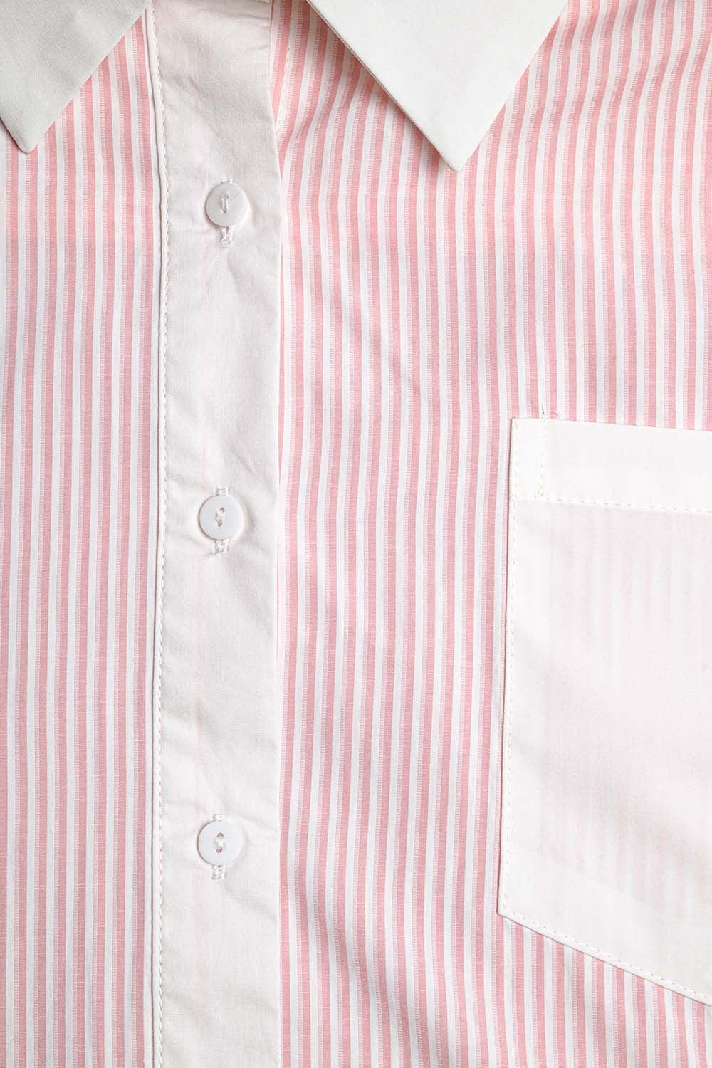 Pink Striped Shirt with pocket and white collar