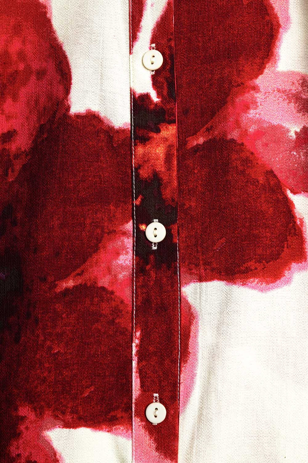 Relaxed Shirt in Beige With Red Tropical Flower Print in Red