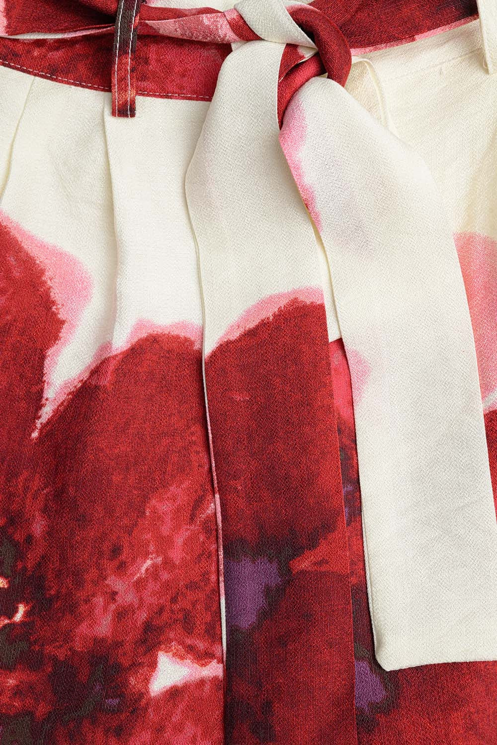 Beige Palazzo Pants With Red Tropial Flower Print and Matching Belt