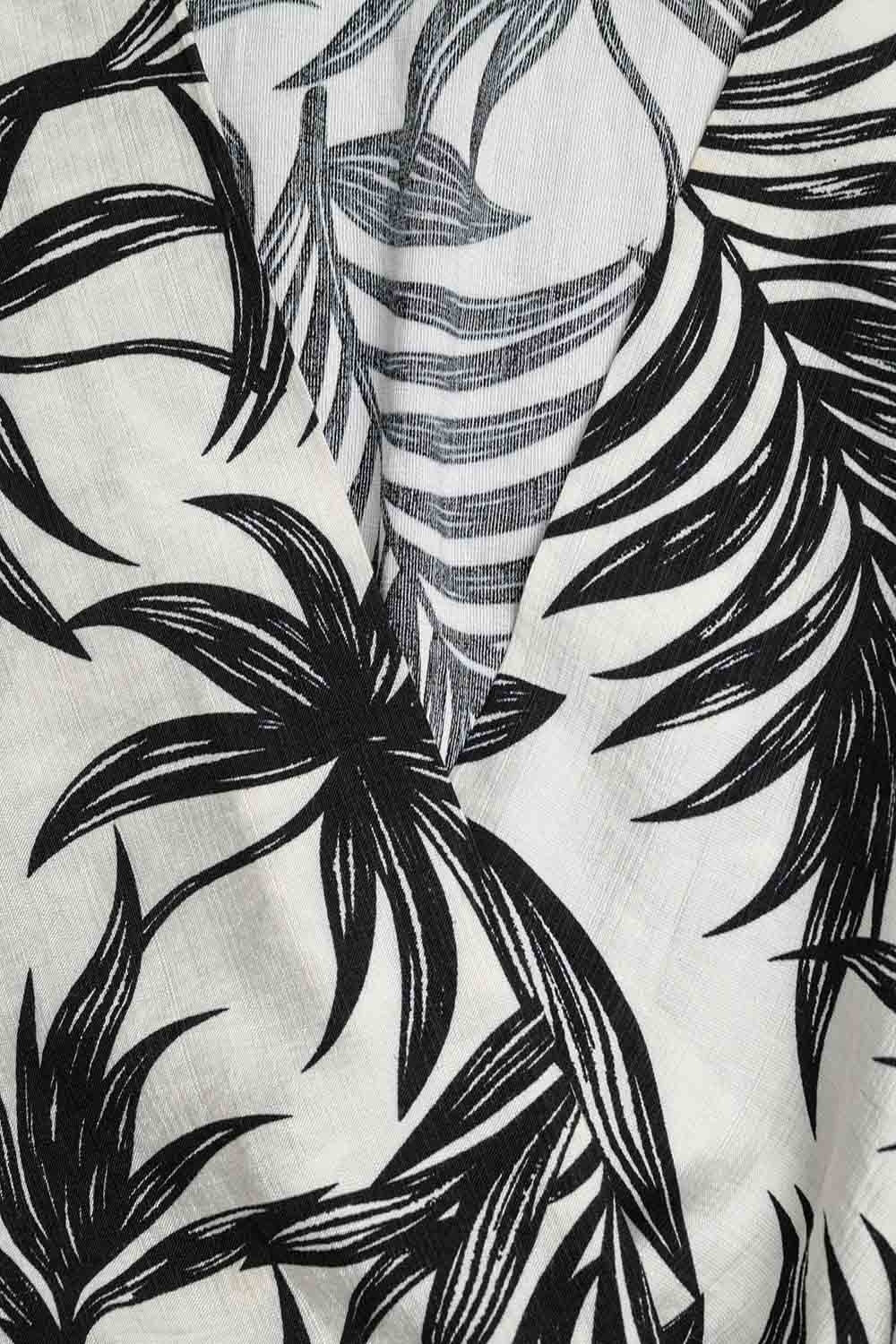 Cropped Top In White With Tropical Motif in Black