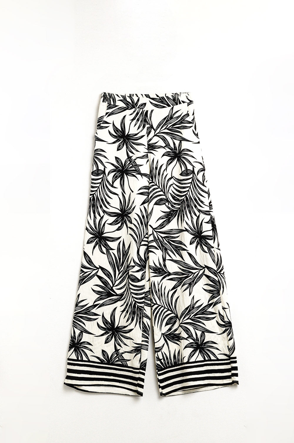 Wide Leg Pants In White With Floral Detail In Black