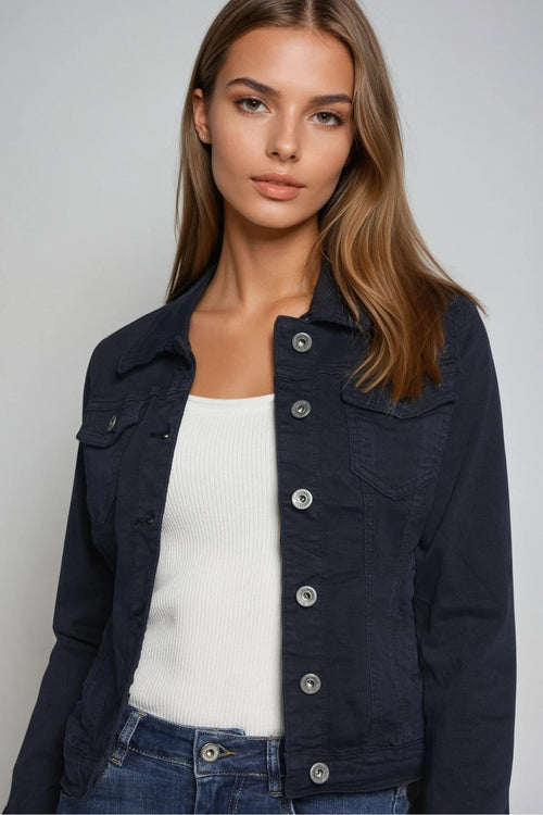 Basic Denim Jacket With Pockets in navy — view 1 of 3
