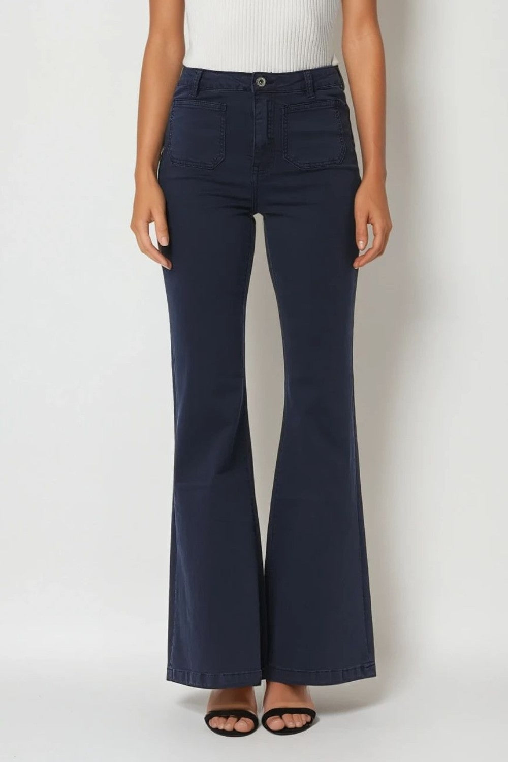 Navy Skinny Flared Jeans With Front Pocket Detail